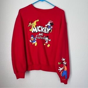 Disney Mickey and Friends Kids M 7-9 Pullover Red Sweater Crew‎ Neck